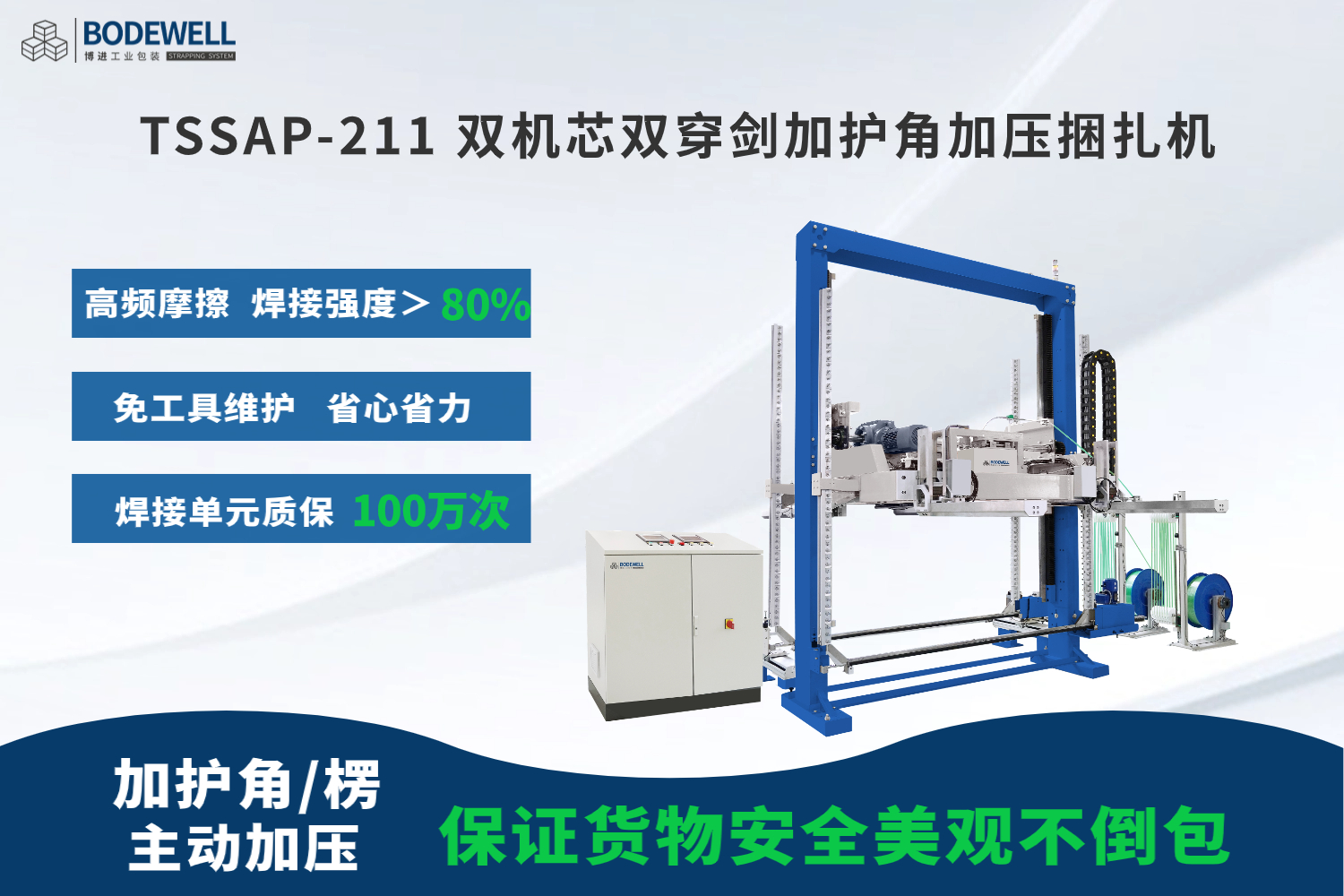 雙機芯雙穿劍加護角加壓捆扎機 雙機芯雙穿劍加護角加壓捆扎機